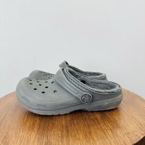Crocs Youth Black Fur Lined Classic Slip On Clogs Size 12